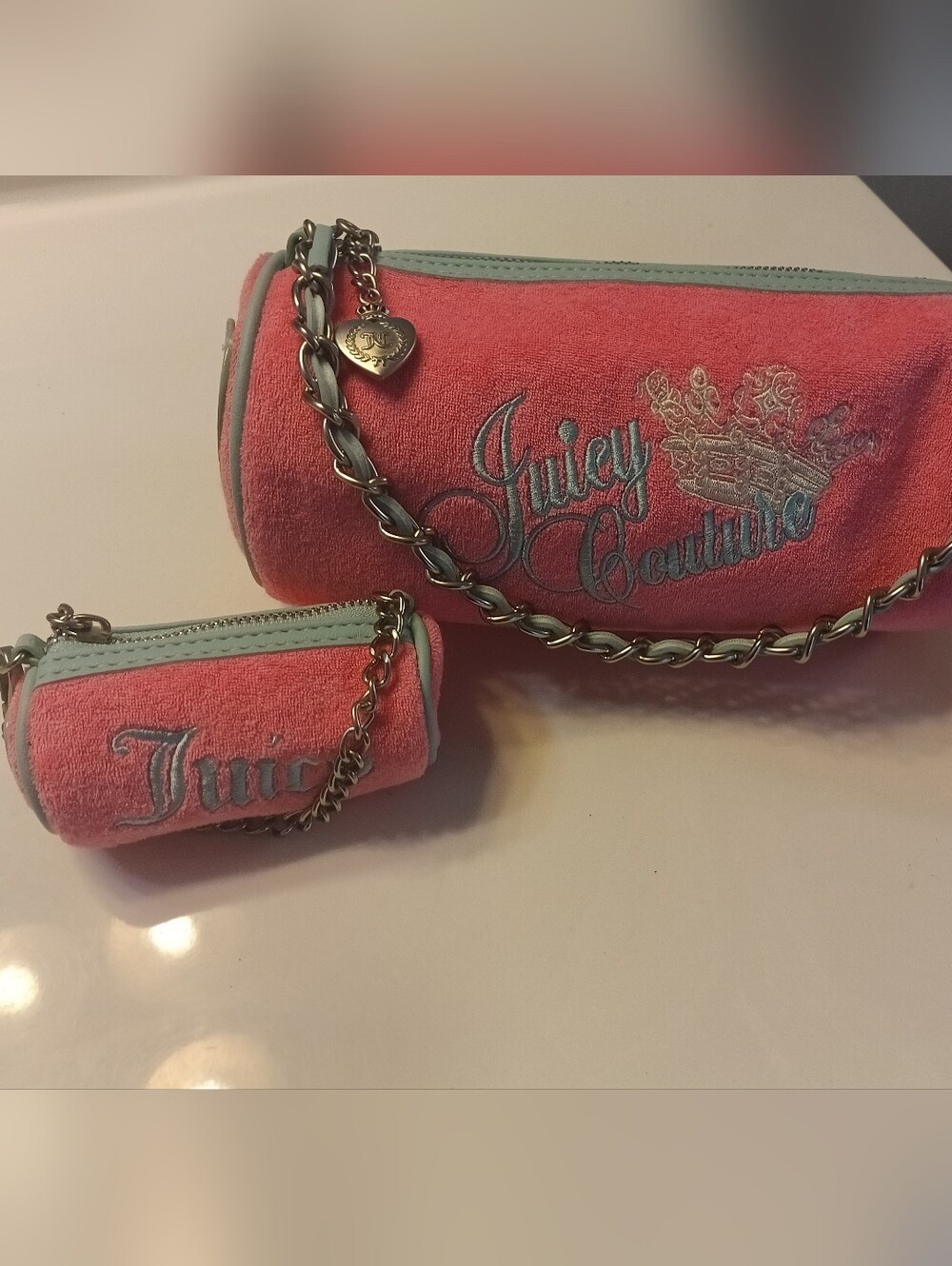 NEW! Juicy Couture Mommy & Me Barrel Bag Set - Pink/Seafoam